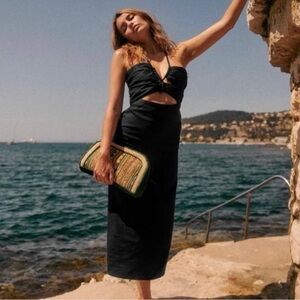 Sezane Pearl Black Linen Dress 34